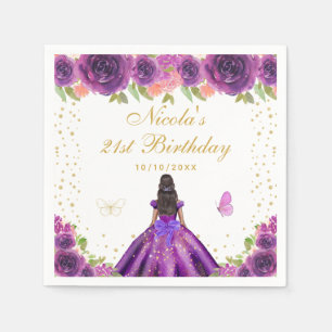 Serviette En Papier Fête d'anniversaire de princesse à la peau foncée