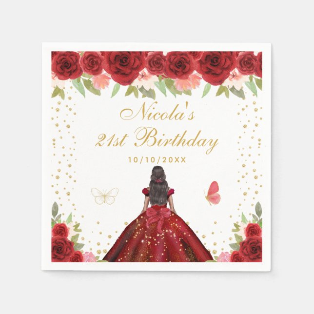 Serviette En Papier Fête d'anniversaire de princesse à peau foncée et  (Devant)