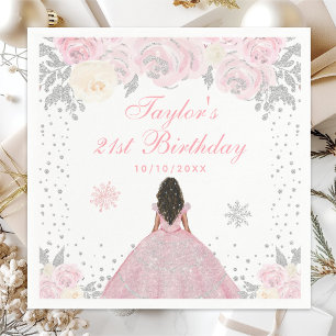 Serviette En Papier Fête d'anniversaire de princesse à peau foncée Hiv
