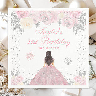 Serviette En Papier Fête d'anniversaire de princesse aux cheveux bruns