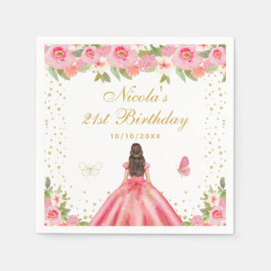 Serviette En Papier Fête d'anniversaire de princesse aux cheveux bruns
