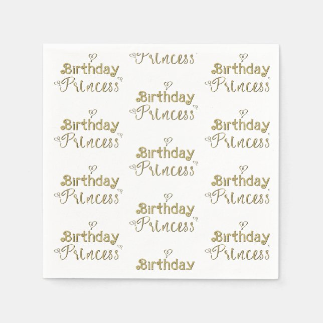 Serviette En Papier Fête d'anniversaire de princesse aux cœurs d'or (Devant)