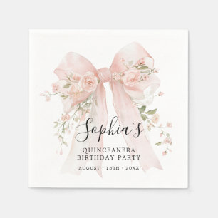 Serviette En Papier Fête d'anniversaire de Quinceanera Rose à ruban co