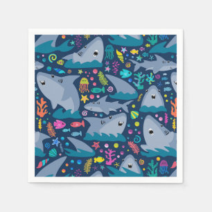 Serviette En Papier Fête d'anniversaire de requin fin-tastique pour en