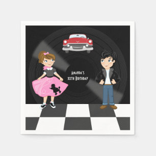 Serviette En Papier Fête d'anniversaire de Retro Sock Hop