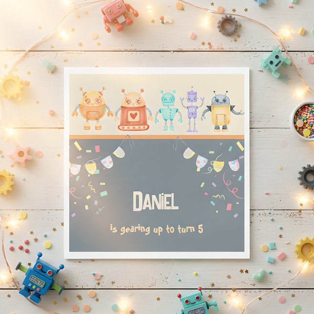 Serviette En Papier Fête d'anniversaire de robots (Créateur téléchargé)