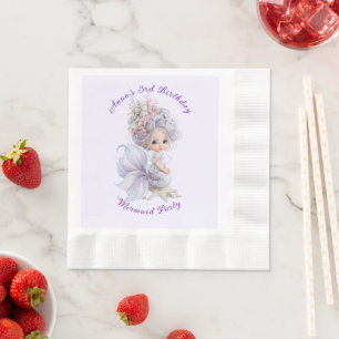 Serviette En Papier Fête d'anniversaire de sirène aux cheveux violets