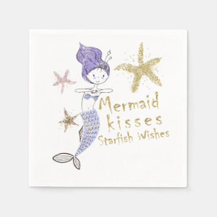 Serviette En Papier Fête d'anniversaire de sirène avec paillettes viol