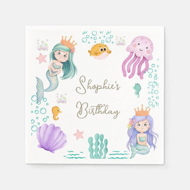 Serviette En Papier Fête d'anniversaire de sirène magique  (Devant)