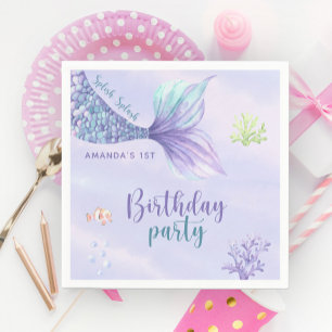 Serviette En Papier Fête D'Anniversaire De Sirène Sous La Sirène De Me
