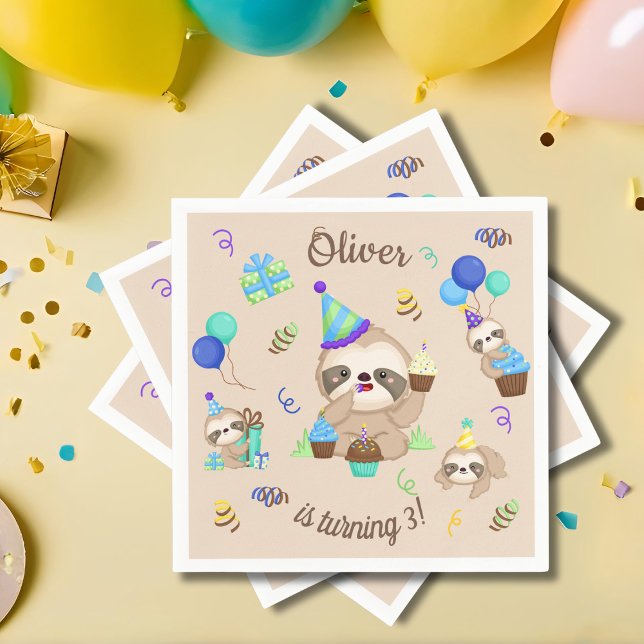 Serviette En Papier Fête d'anniversaire de Sloth (Créateur téléchargé)