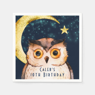 Serviette En Papier Fête d'anniversaire de sommeil mignon de hibou noc