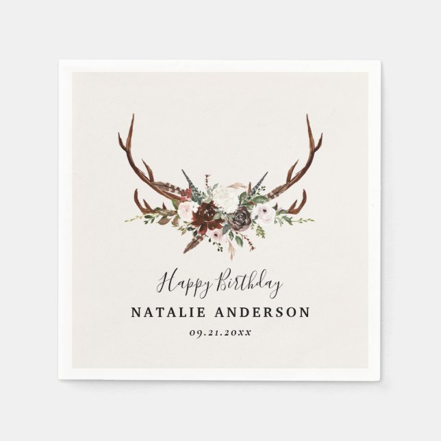Serviette En Papier Fête d'anniversaire de style rustique botanique au (Devant)