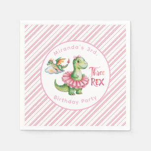 Serviette En Papier Fête d'Anniversaire de Trois Rex Girl