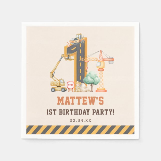 Serviette En Papier Fête d'anniversaire de véhicule de construction ré (Devant)