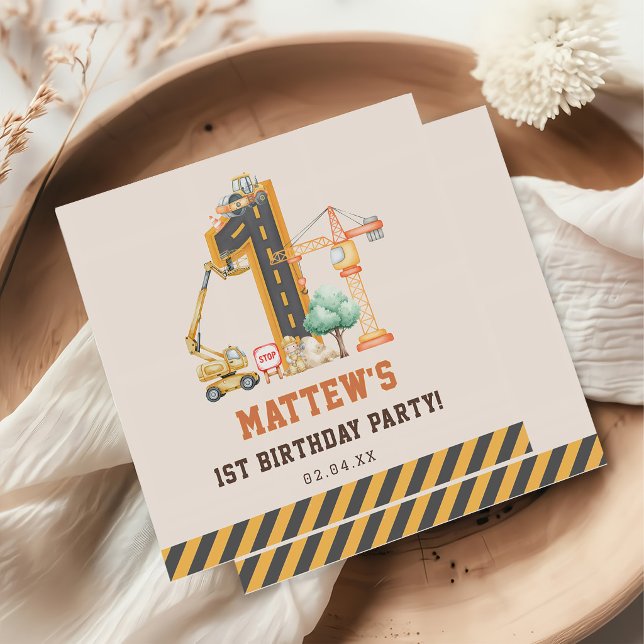 Serviette En Papier Fête d'anniversaire de véhicule de construction ré (Créateur téléchargé)