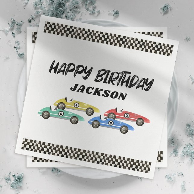 Serviette En Papier Fête d'anniversaire de voiture de course (Créateur téléchargé)