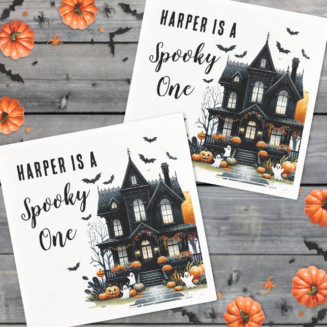 Serviette En Papier Fête d'anniversaire des 1 an de Spooky One Hallowe (Spooky One Halloween 1st Birthday Party Napkins)