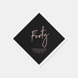 Serviette En Papier Fête d'anniversaire des 40 ans Rose Gold & Black F