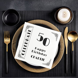Serviette En Papier Fête d'anniversaire des 50 ans élégante Art déco n