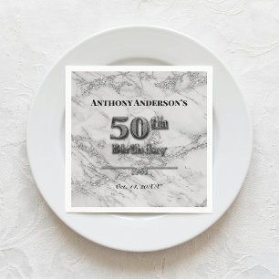 Serviette En Papier Fête d'anniversaire des 50 ans en marbre