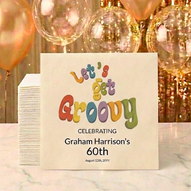 Serviette En Papier Fête d'anniversaire des 60 ans Let's Get Groovy (Créateur téléchargé)