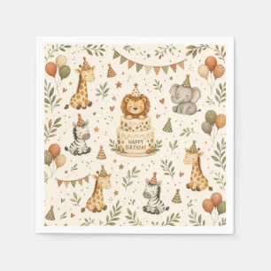 Serviette En Papier Fête d'anniversaire des animaux de safari