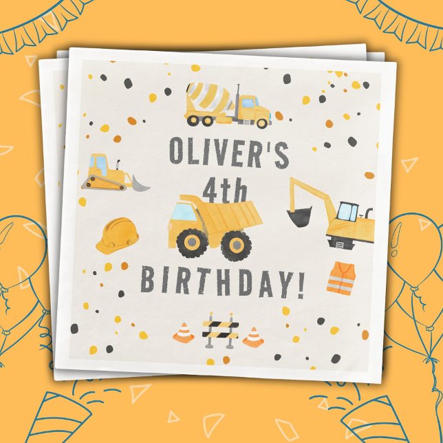 Serviette En Papier Fête d'anniversaire des camions de construction (Créateur téléchargé)