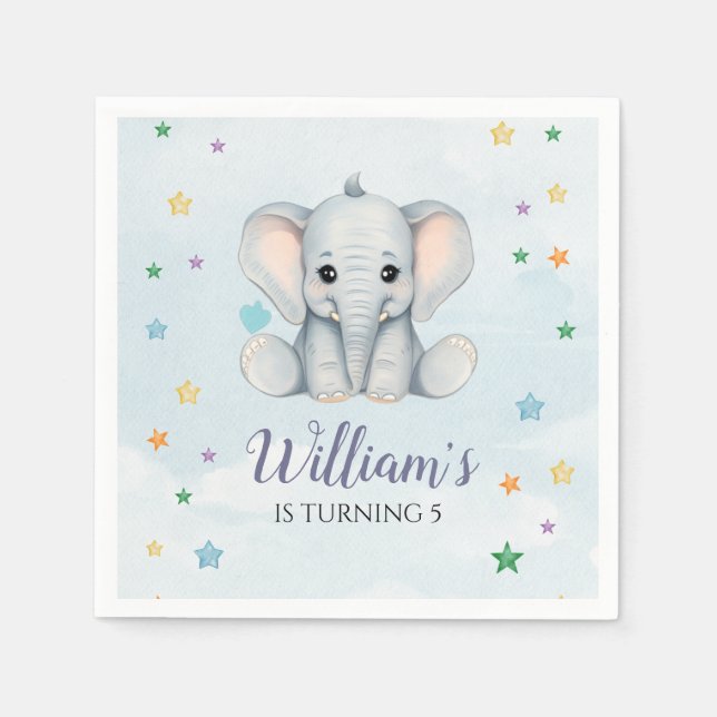 Serviette En Papier Fête d'anniversaire des éléphants (Devant)