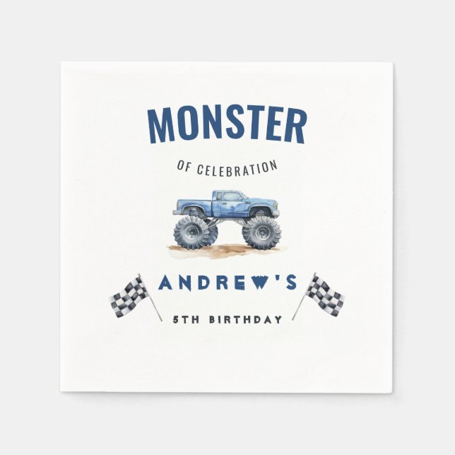 Serviette En Papier Fête d'anniversaire des Enfants Monster Trucks (Devant)