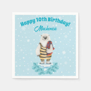 Serviette En Papier Fête d'anniversaire des enfants ours polaire pisci