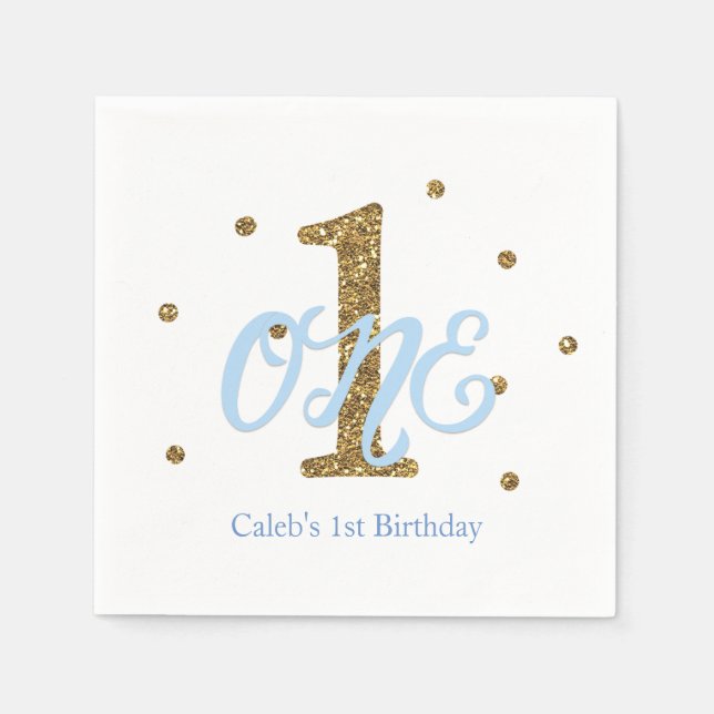 Serviette En Papier Fête d'anniversaire des garçons Blue & Gold UN 1 a (Devant)