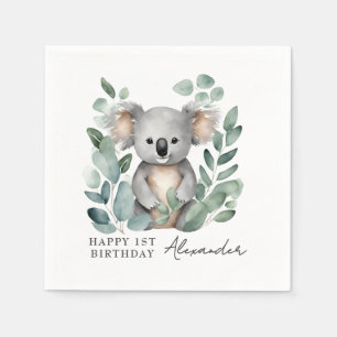 Serviette En Papier Fête d'anniversaire des garçons Koala Bear 1 an
