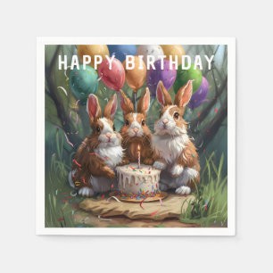Serviette En Papier Fête d'anniversaire des lapins de bois