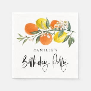 Serviette En Papier Fête d'anniversaire d'été orange et citron botaniq