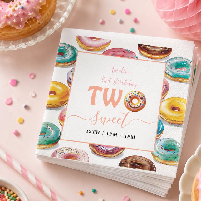 Serviette En Papier Fête d'anniversaire Deux Douces Donuts 2 ans (Two Sweet Donuts 2nd Birthday party Napkins)
