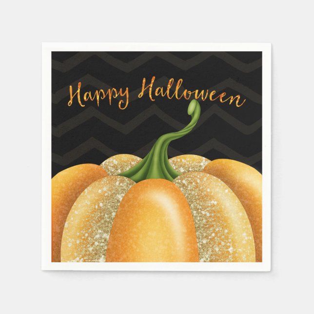 Serviette En Papier Fête d'anniversaire d'Halloween Citrouille Étincel (Devant)