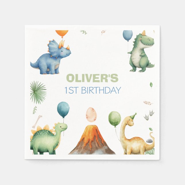 Serviette En Papier Fête d'anniversaire Dinosaure T-REX (Devant)
