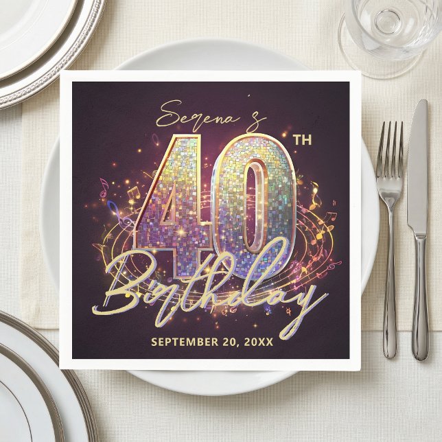 Serviette En Papier Fête d'anniversaire disco glamour 40 ans (Créateur téléchargé)