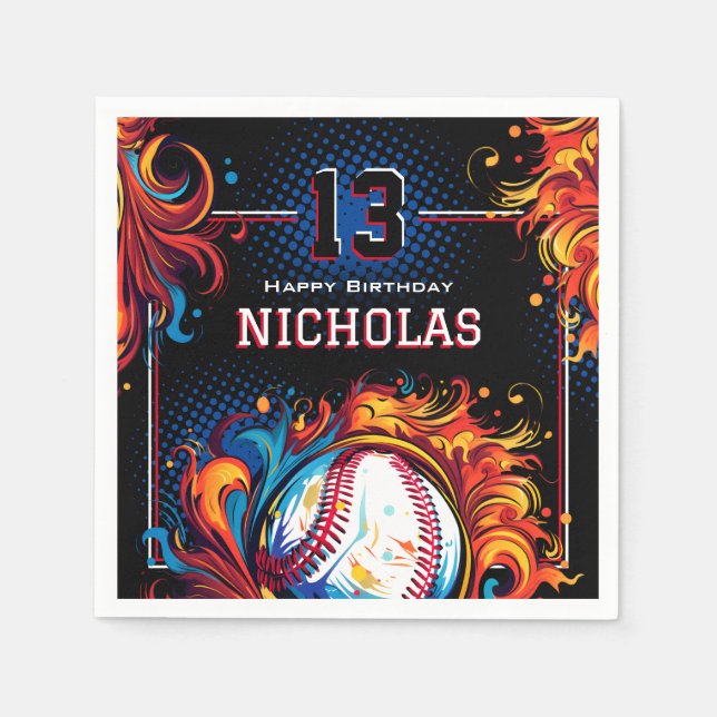 Serviette En Papier Fête d'anniversaire du baseball (Devant)
