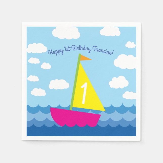 Serviette En Papier Fête d'anniversaire du bateau à voile (Devant)