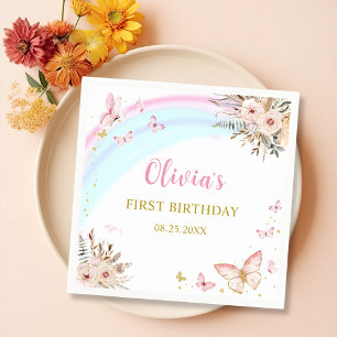 Serviette En Papier Fête d'anniversaire du Boho papillon rose