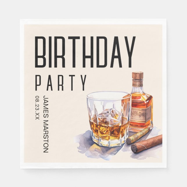 Serviette En Papier Fête d'anniversaire du Bourbon et du Cigar (Devant)