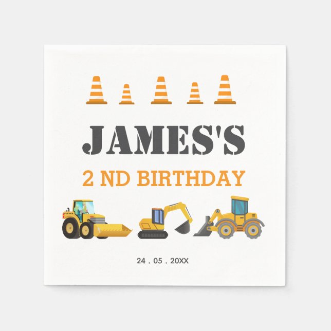 Serviette En Papier Fête d'anniversaire du camion de construction (Devant)