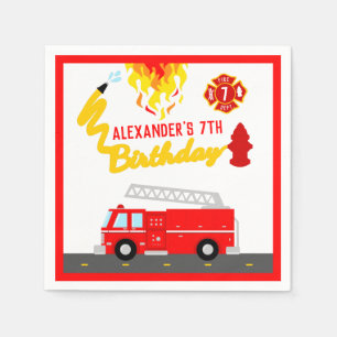 Serviette En Papier Fête d'anniversaire du camion de pompiers rouge