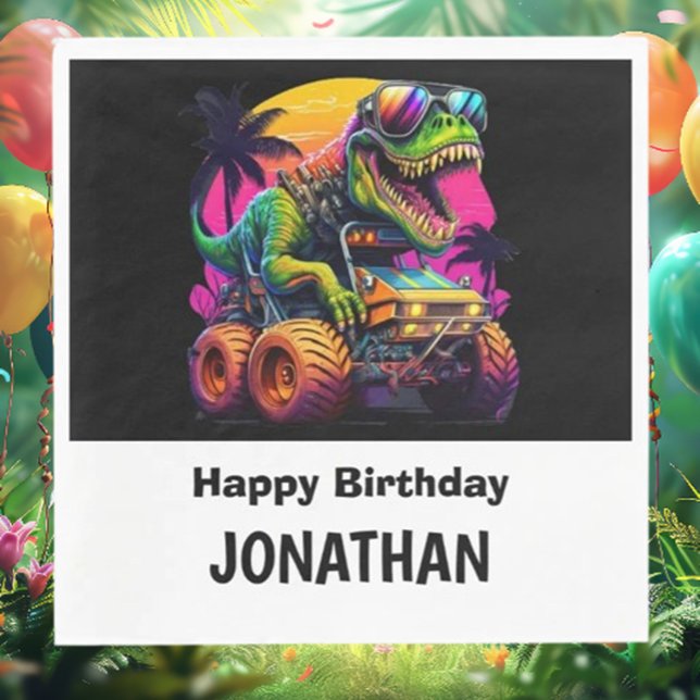 Serviette En Papier Fête d'anniversaire du camion Dino-Mite Monster (Unleash the fun with a T-Rex dinosaur-themed party! Discover vibrant colors)