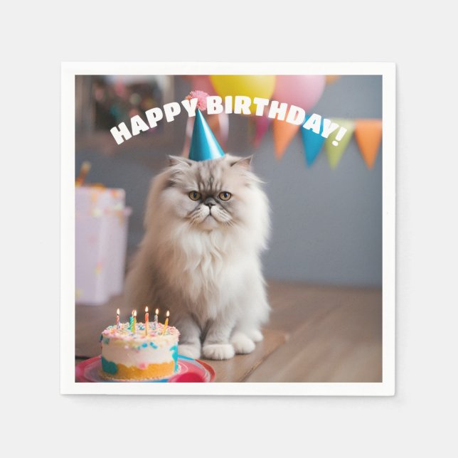 Serviette En Papier Fête d'anniversaire du chat perse (Devant)