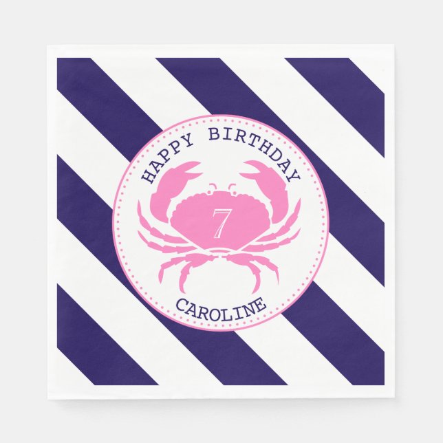 Serviette En Papier Fête d'anniversaire du crabe rose (Devant)