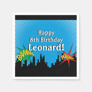 Serviette En Papier Fête d'anniversaire du garçon comique de super