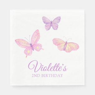 Serviette En Papier Fête d'anniversaire du papillon rose pourpre